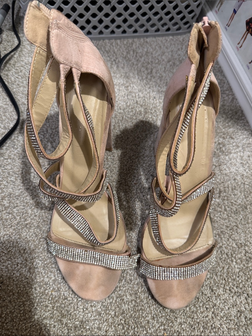 Women’s Blush Pink Strappy Rhinestone High Heels